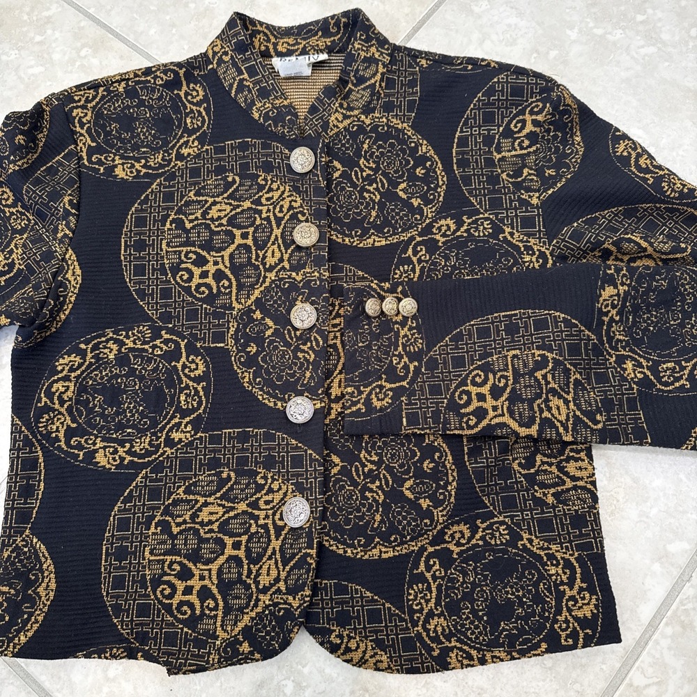 Vintage Asian Chinese Style Jacket Shacket Twill Button‎ Up Shirt Sz M USA Black